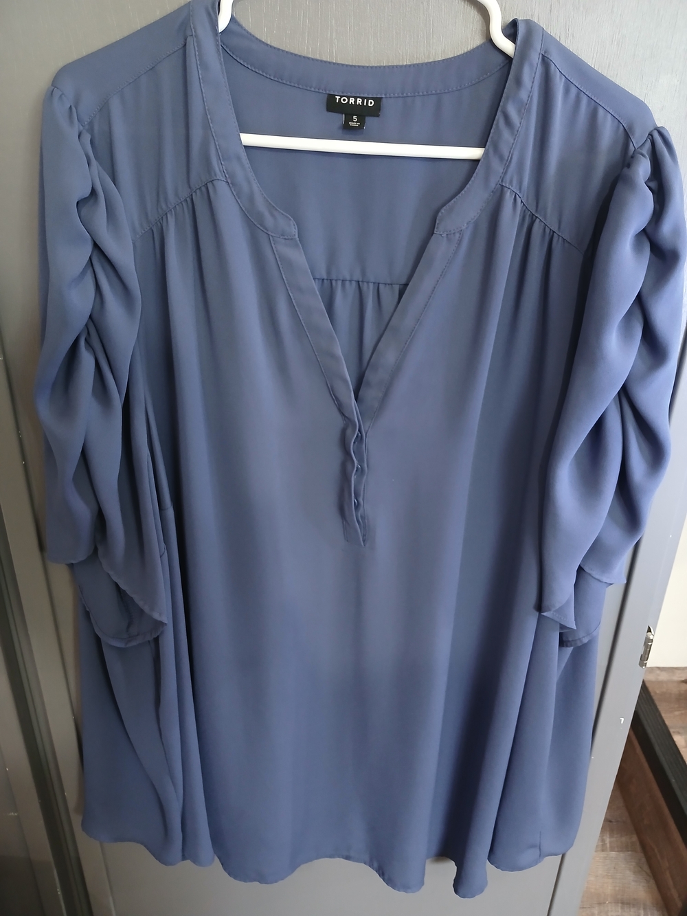 Torrid Dusty Blue Ruffle Sleeve Blouse